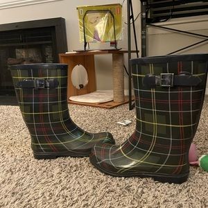 Plaid rain boots, size 12